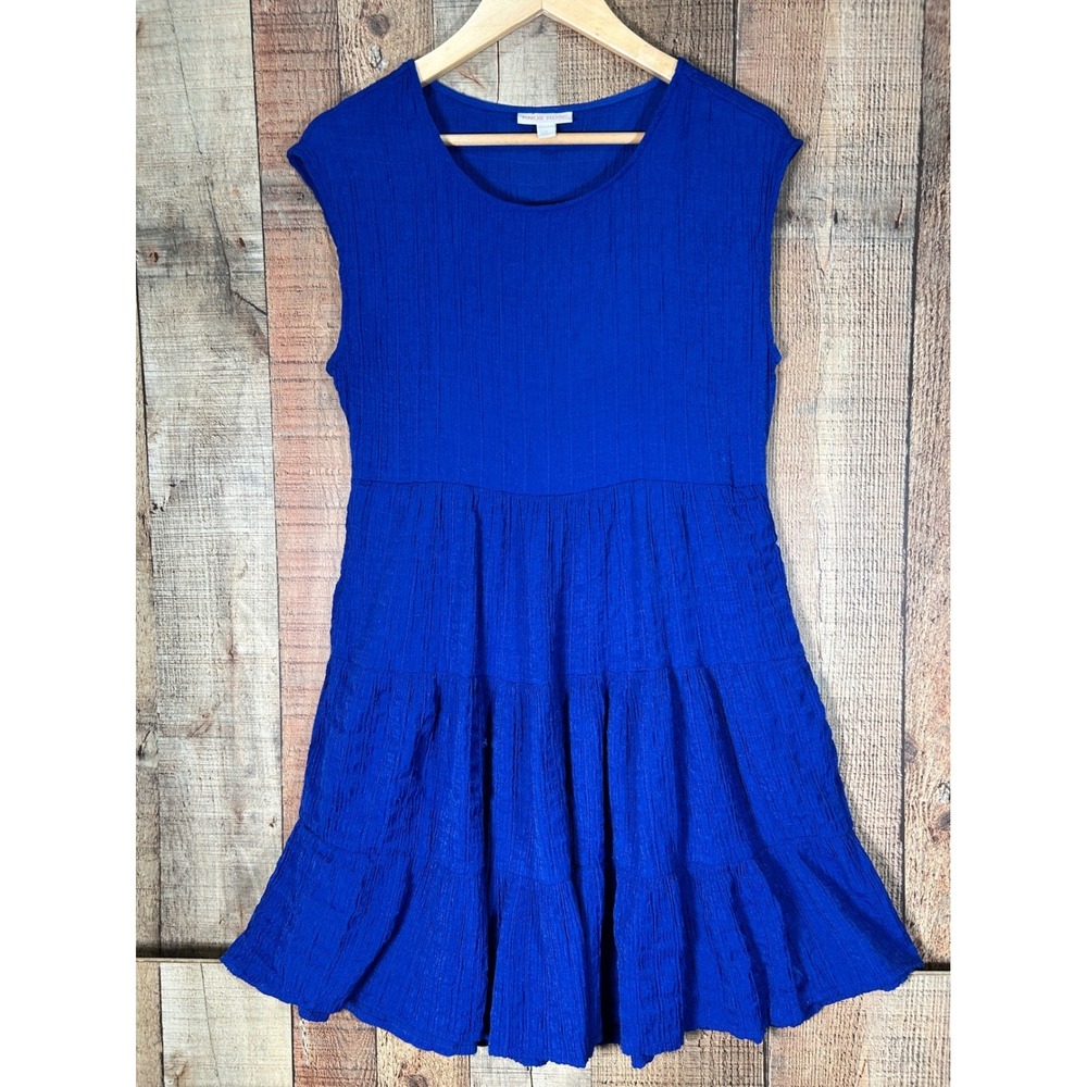 Knox Rose Royal Blue Textured Gauze Tiered Mini Dress Sleeveless Boho Small S